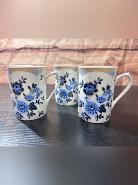 Set Of 4 Oriental Archive by COALPORT Bone China khotar Blue Mugs New